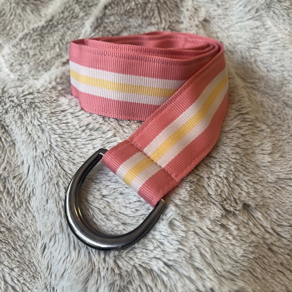 LL BEAN Striped Ribbon Belt Pink White Yellow Size S-M Women's - Picture 1 of 5
